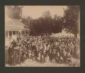 The Danish Lodge picnic, Livermore, circa 1908. Ida Holm third from left in front row standing; Carl Holm, in front standing row, sixth from left. 